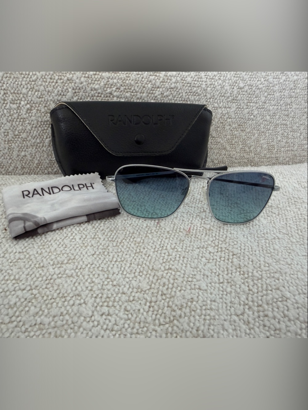 Randolph Engineering Silver Frame Sunglasses with Blue Gradient Lenses